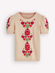 Boden Cream Monica Pointelle T-Shirt - Image 1 of 2