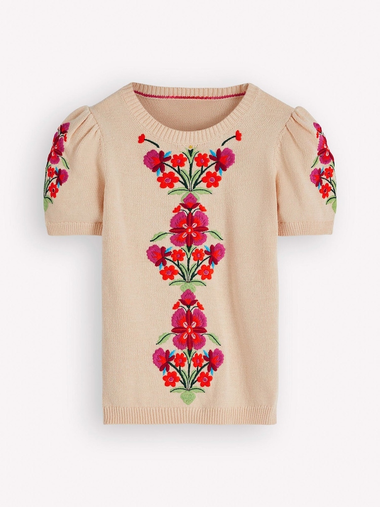 Boden Cream Monica Pointelle T-Shirt - Image 1 of 2