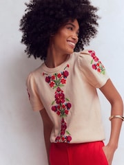Boden Cream Monica Pointelle T-Shirt - Image 4 of 6