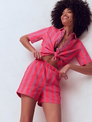 Boden Pink Stripe Pull-On Cheesecloth Shorts - Image 4 of 6