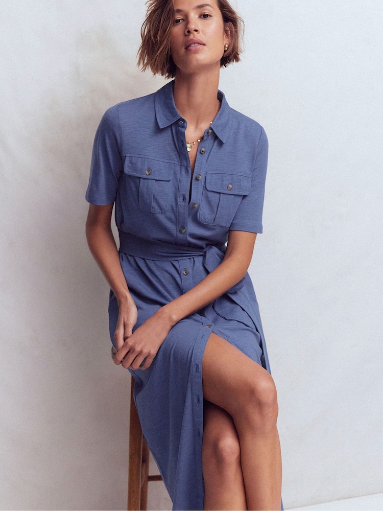 Boden Blue Mavis Midi Jersey Shirt Dress - Image 1 of 6 Boden Blue Mavis Midi Jersey Shirt Dress - Image 1 of 6