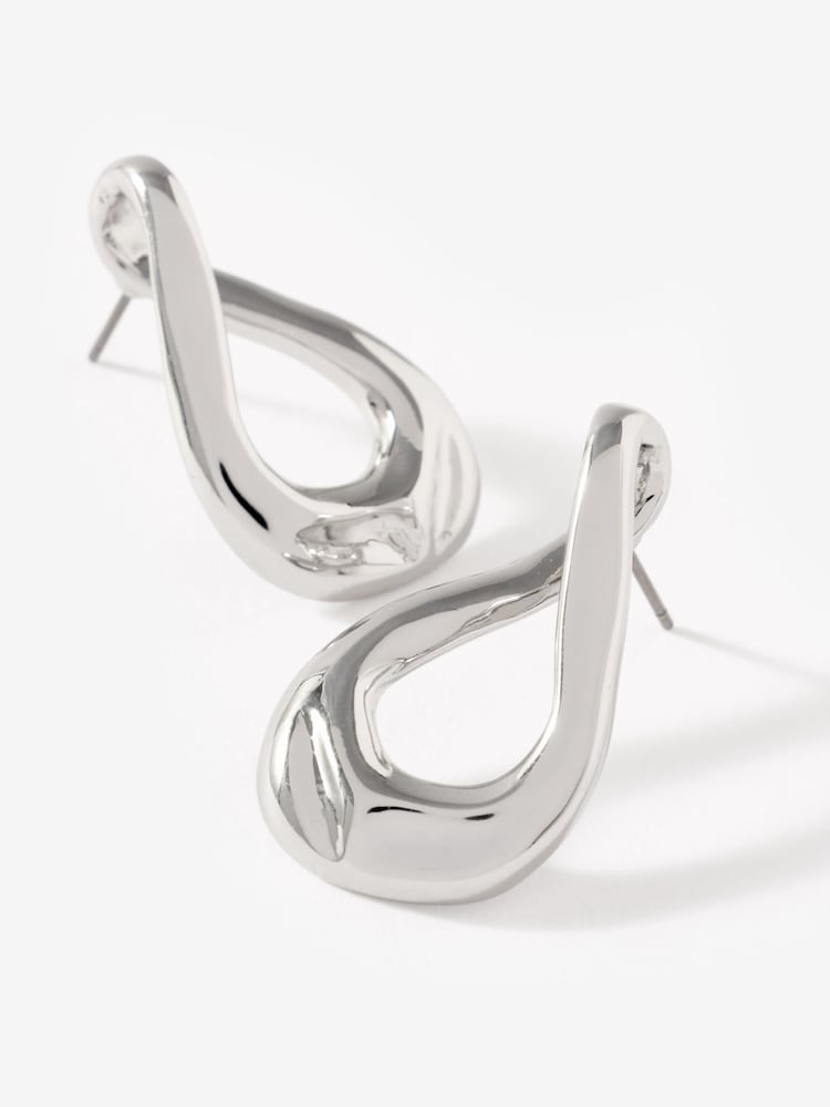 Mint Velvet Silver Tone Sculpted Wave Earrings - Image 3 of 3