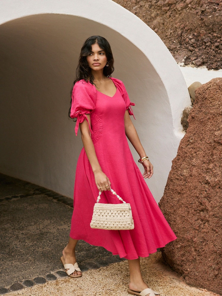 Mint Velvet Pink Linen Blend Tie Detail Maxi Dress - Image 2 of 8 Mint Velvet Pink Linen Blend Tie Detail Maxi Dress - Image 2 of 8