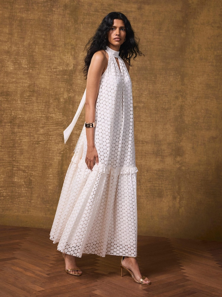 Mint Velvet White Lace Disc Midi Dress - Image 1 of 8