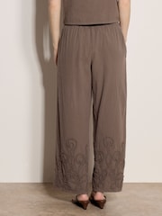 Apricot Natural Embroidered Cotton Wide-Leg Trousers - Image 4 of 4
