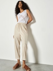Apricot Natural Ladder Lace Insert Linen Joggers - Image 1 of 5