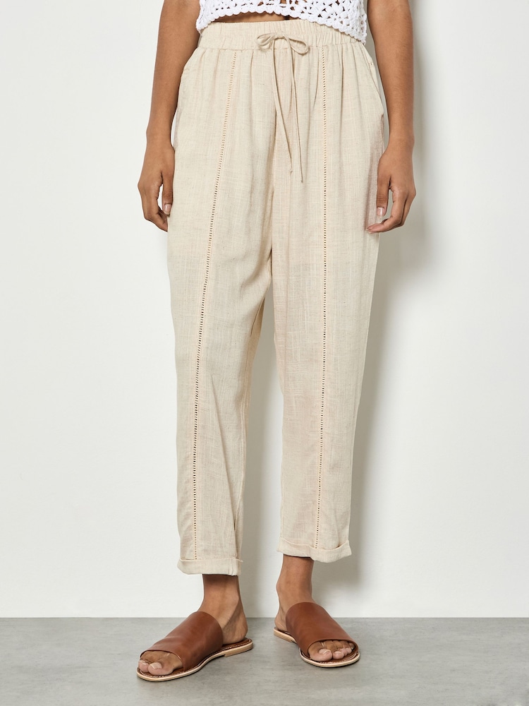 Apricot Natural Ladder Lace Insert Linen Joggers - Image 2 of 5