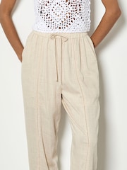 Apricot Natural Ladder Lace Insert Linen Joggers - Image 3 of 5