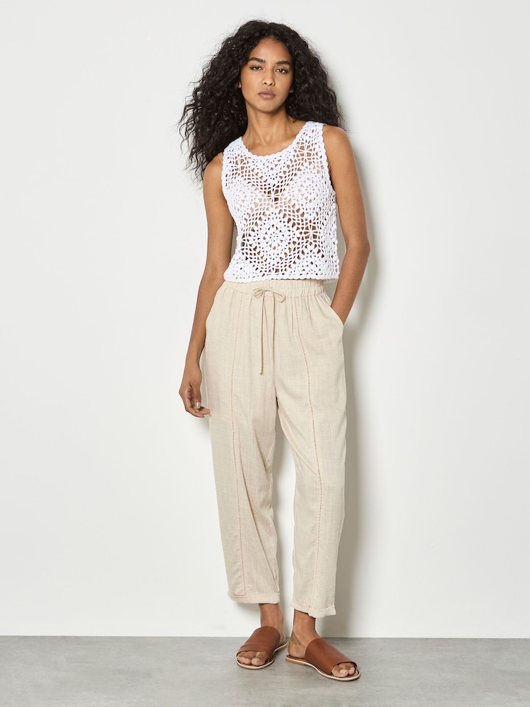 Apricot Natural Ladder Lace Insert Linen Joggers - Image 5 of 5