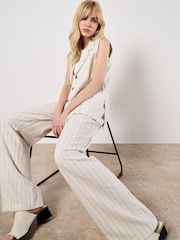 Apricot Natural Straight Leg Pinstripe Woven Trousers - Image 1 of 5