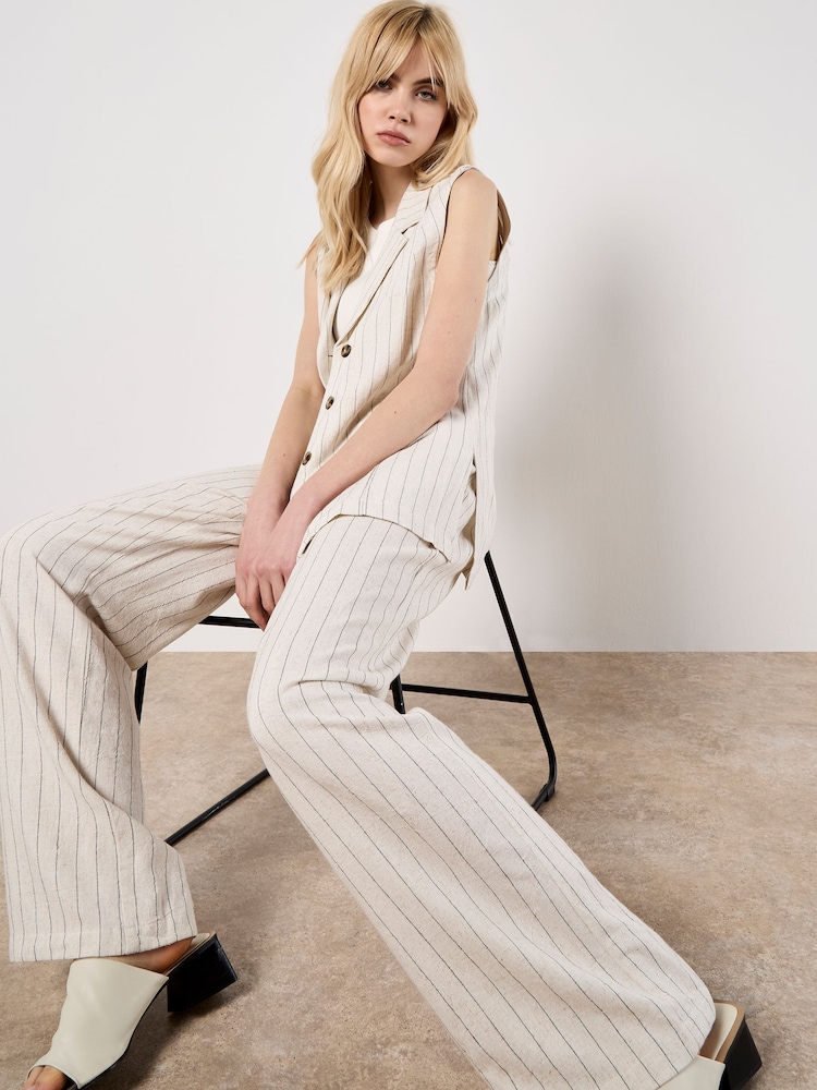 Apricot Natural Straight Leg Pinstripe Woven Trousers - Image 1 of 5