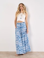 Apricot Blue Lightweight Ikat Palazzo Trousers - Image 1 of 4