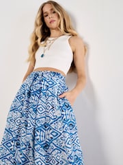 Apricot Blue Lightweight Ikat Palazzo Trousers - Image 3 of 4
