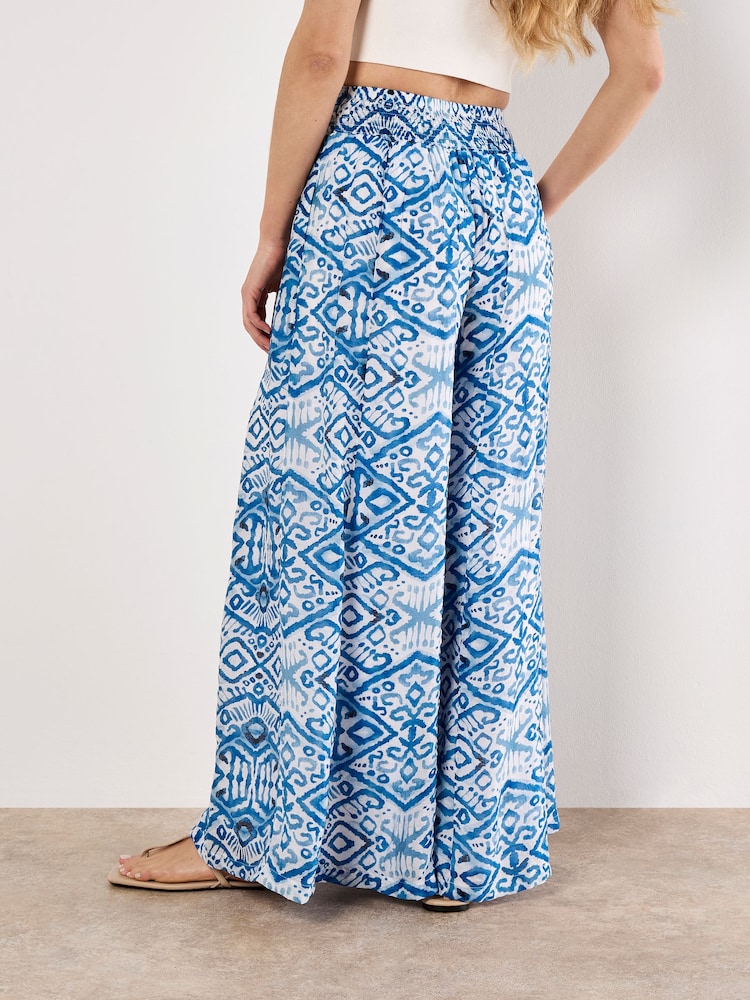 Apricot Blue Lightweight Ikat Palazzo Trousers - Image 4 of 4