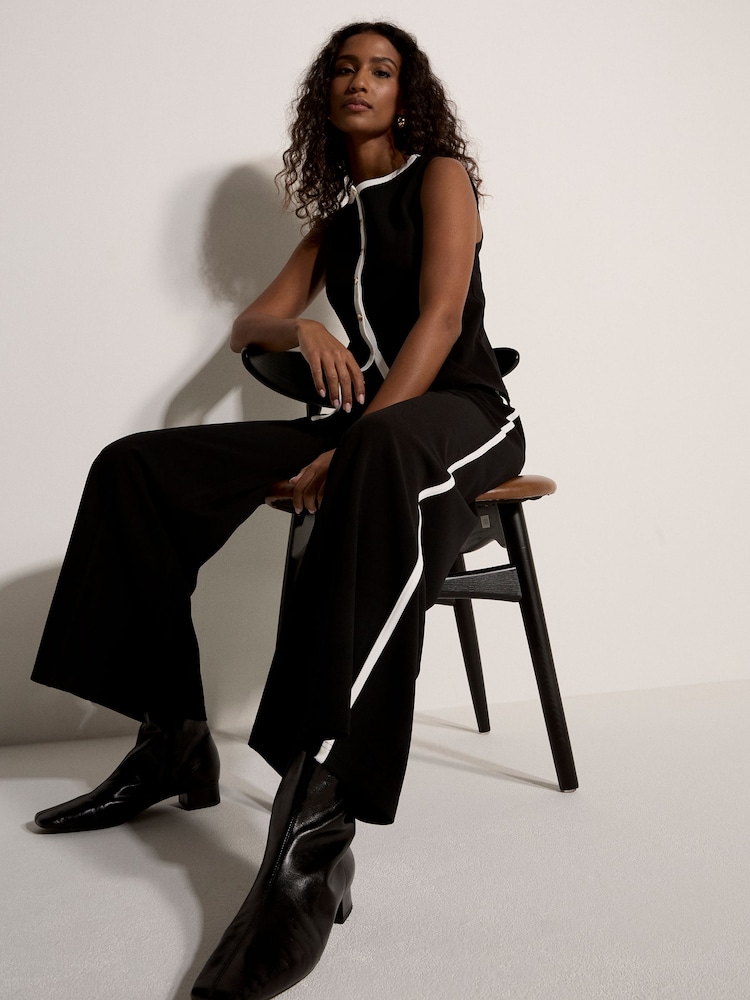 Apricot Black Jersey Crepe Stripe Wide-Leg Trousers - Image 2 of 5 Apricot Black Jersey Crepe Stripe Wide-Leg Trousers - Image 2 of 5