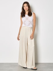 Apricot Natural Wide-Leg Linen Blend Trousers - Image 1 of 5