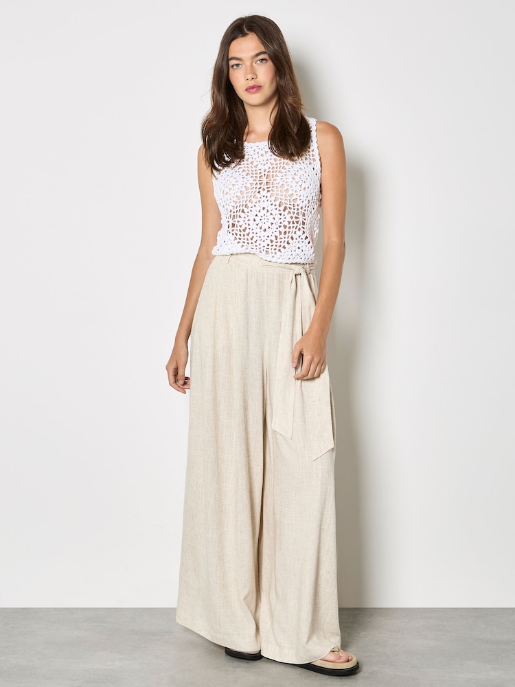 Apricot Natural Wide-Leg Linen Blend Trousers - Image 1 of 5