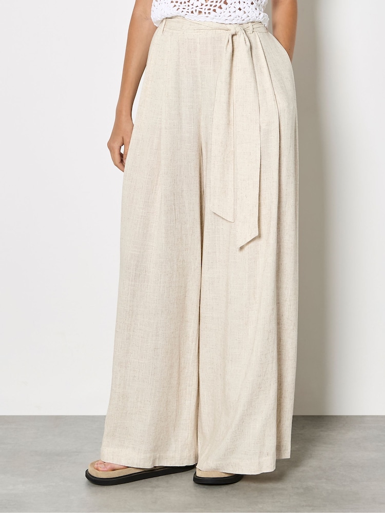 Apricot Natural Wide-Leg Linen Blend Trousers - Image 2 of 5