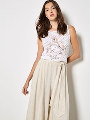Apricot Natural Wide-Leg Linen Blend Trousers - Image 3 of 5