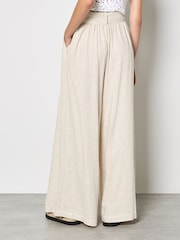Apricot Natural Wide-Leg Linen Blend Trousers - Image 4 of 5
