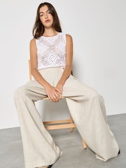 Apricot Natural Wide-Leg Linen Blend Trousers - Image 5 of 5
