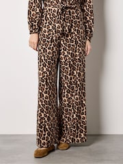 Apricot Brown Leopard Print Wide-Leg Trousers - Image 1 of 4