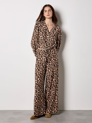 Apricot Brown Leopard Print Wide-Leg Trousers - Image 2 of 4