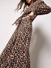 Apricot Brown Leopard Print Wide-Leg Trousers - Image 3 of 4