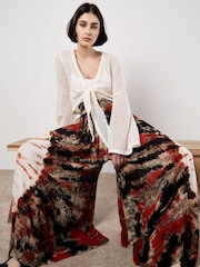 Apricot Tie-Dye Textured Palazzo Trousers - תמונה 2 מתוך 5