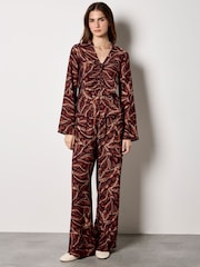 Apricot Red Abstract Print Wide-Leg Trousers - Image 1 of 4