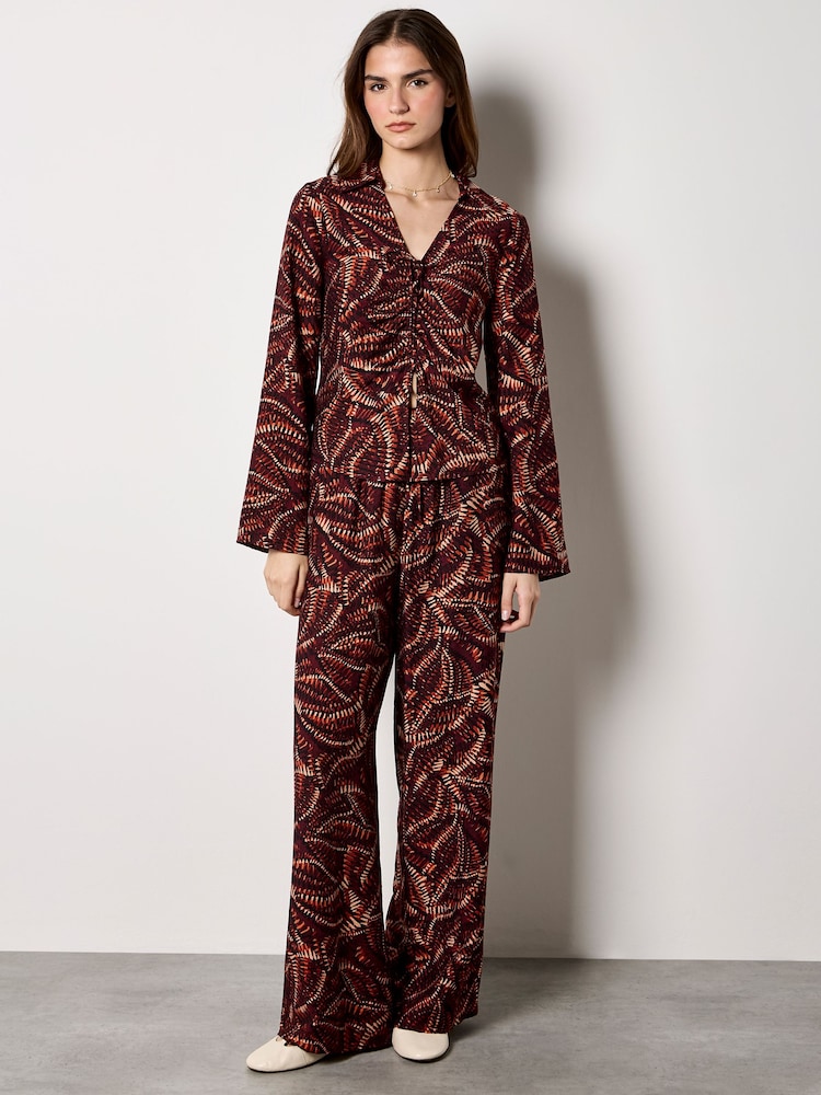 Apricot Red Abstract Print Wide-Leg Trousers - Image 1 of 4