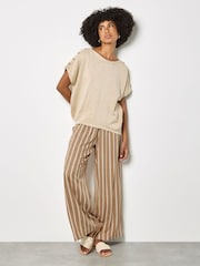 Apricot Natural Linen Blend Wide-Leg Stripe Trousers - Image 4 of 5