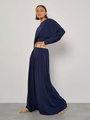 Apricot Blue Pleated Palazzo Trousers With Belt - Image 1 of 4