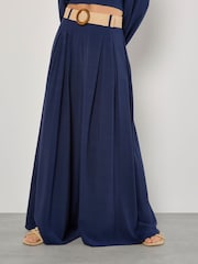 Apricot Blue Pleated Palazzo Trousers With Belt - Image 2 of 4