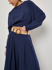 Apricot Blue Pleated Palazzo Trousers With Belt - Image 3 of 4