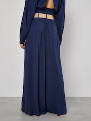 Apricot Blue Pleated Palazzo Trousers With Belt - Image 4 of 4
