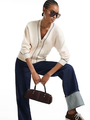 River Island Cream Clean Tipped Cardigan - Image 2 of 4