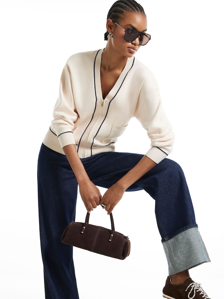 River Island Cream Clean Tipped Cardigan - Image 2 of 4