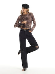 River Island Brown Leopard Ruched Front Top - Image 2 of 4