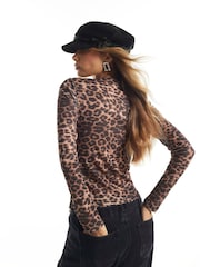 River Island Brown Leopard Ruched Front Top - Image 3 of 4