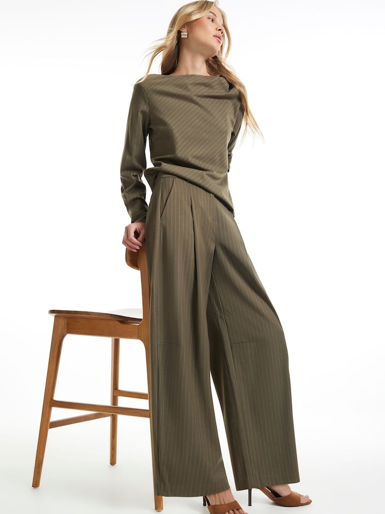 River Island Green Stripe Barrel Leg Trousers - Image 1 of 4 River Island Green Stripe Barrel Leg Trousers - Image 1 of 4