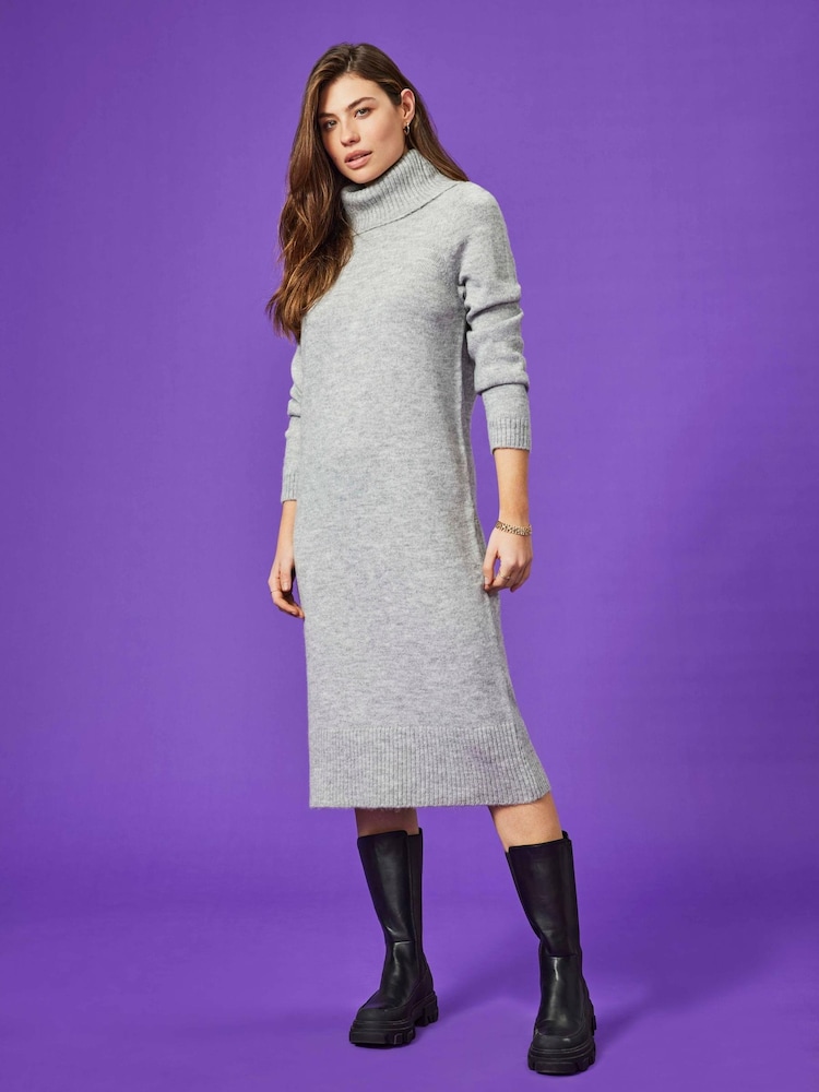 ONLY Curve Grey Maxi Roll Neck Knitted Dress - Image 1 of 5
