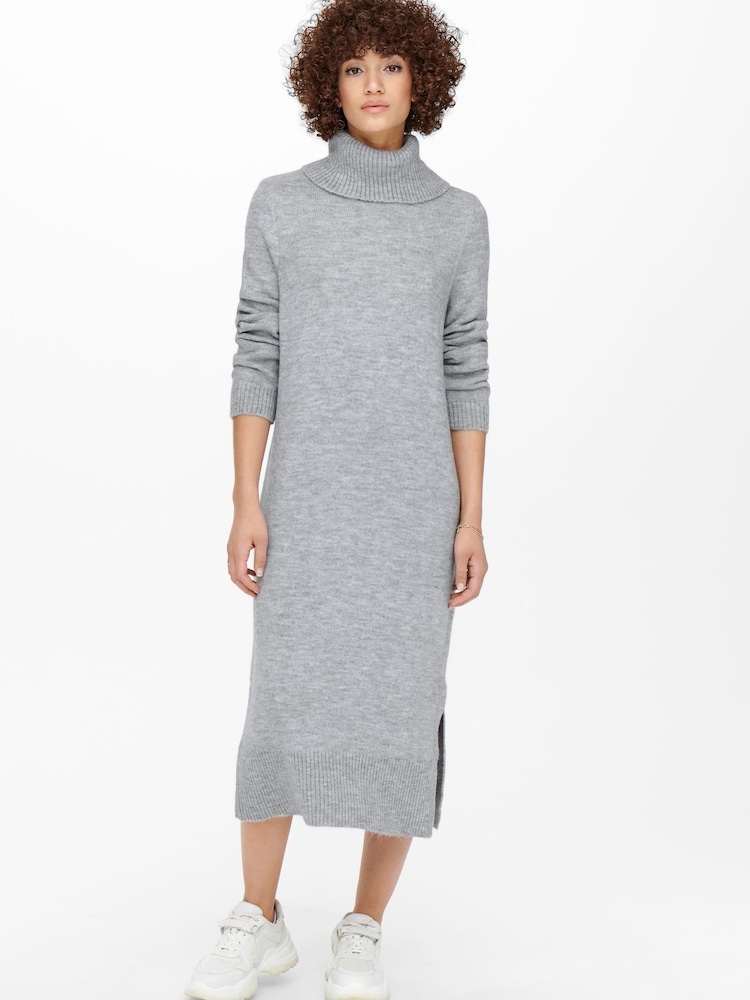 ONLY Curve Grey Maxi Roll Neck Knitted Dress - Image 2 of 5