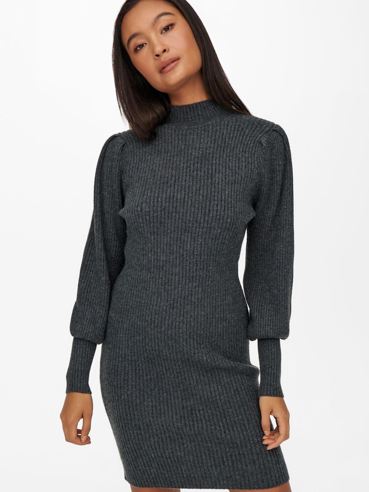 ONLY Grey Puff Sleeve Knitted Jumper Dress - Image 2 of 5