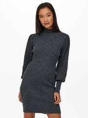 ONLY Grey Puff Sleeve Knitted Jumper Dress - Image 3 of 5