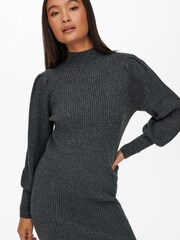 ONLY Grey Puff Sleeve Knitted Jumper Dress - Image 4 of 5