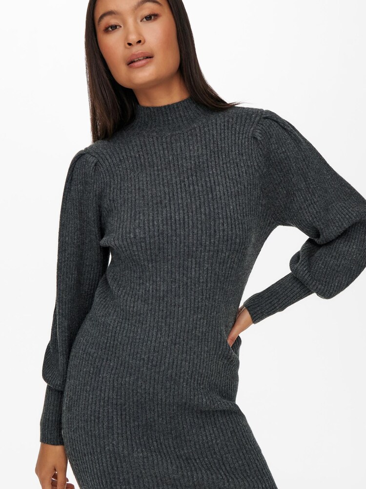 ONLY Grey Puff Sleeve Knitted Jumper Dress - Image 4 of 5