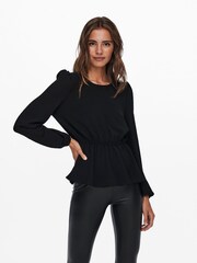 ONLY Black Long Sleeve Peplum Blouse - Image 1 of 4