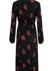 Pour Moi Black/ Chocolate Jada Plisse Long Sleeve Wrap Midi Dress - Image 5 of 5