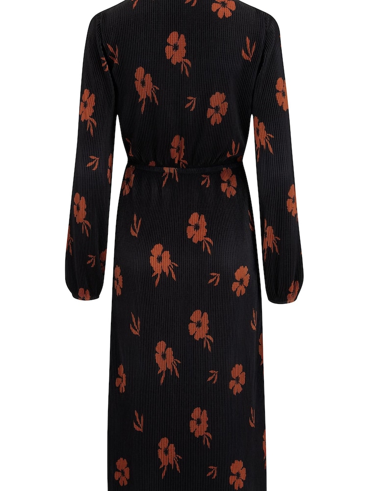 Pour Moi Black/ Chocolate Jada Plisse Long Sleeve Wrap Midi Dress - Image 5 of 5